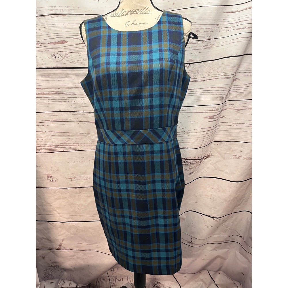 Tommy Hilfiger Women Blue Plaid Sleeveless Sheath Career Dress Size 12